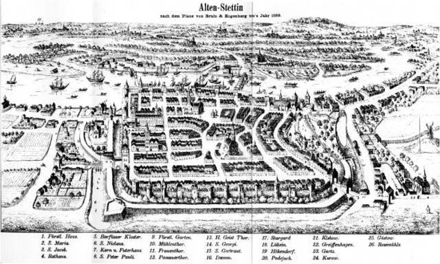 Można to prześledzić na podstawie zachowanych widok&oacute;w i map.

XVI-wieczny Szczecin według Brauna i Hogenberga. Na mapie są bramy miejskie, ogrody książęce i kościoły, kt&oacute;re nie dotrwały do naszych czas&oacute;w, a więc kości&oacute;ł św. Mikołaja (6), czy kości&oacute;ł Mariacki (2). Poza linią mur&oacute;w stoi kości&oacute;ł św. św. Piotra i Pawła (8).

______________________________________________________________________________________________________

Zobacz więcej &gt;&gt;&gt;

Polecamy r&oacute;wnież: Jaki był Szczecin zaraz po wojnie? [WIDEO]
&lt;iframe width=&quot;778&quot; height=&quot;440&quot; src=&quot;https://get.x-link.pl/a83df0a4-3a5c-96cc-9226-0df81e918618,69c1df3d-3c7d-6bbe-a96d-1a9de2105306,embed.html&quot; frameborder=&quot;0&quot; allowfullscreen&gt;&lt;/iframe&gt;