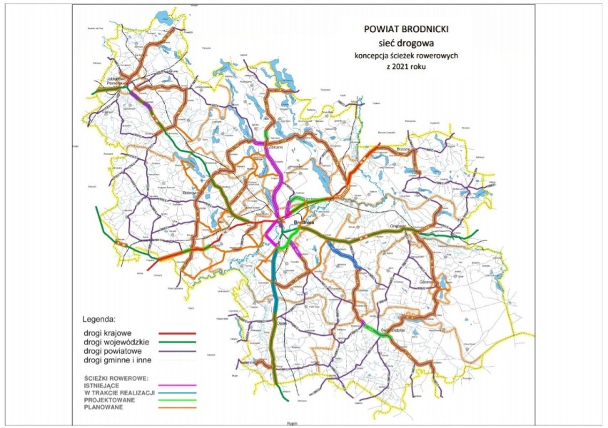 Koncepcja ścieżek rowerowych w powiecie brodnickim z 2021 r.