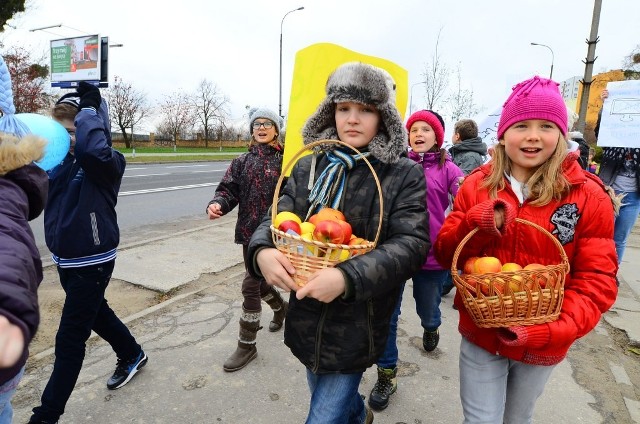 Ekologiczny happening w Poznaniu - Uczniowie rozdawali jabłka