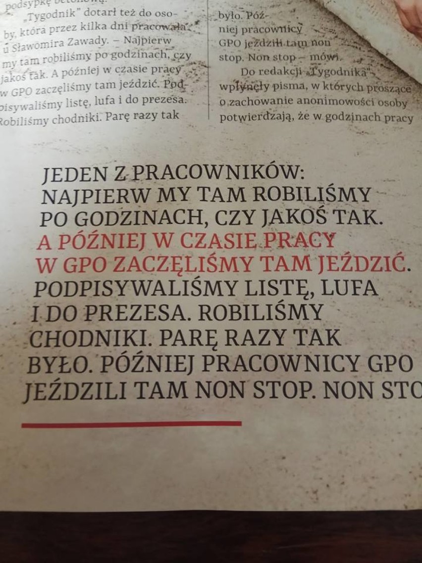 Sławomir Zawada i Stella Gosk wykorzystywali pracowników GPO na prywatnych posesjach? Tak informuje "Tygodnik Solidarność"