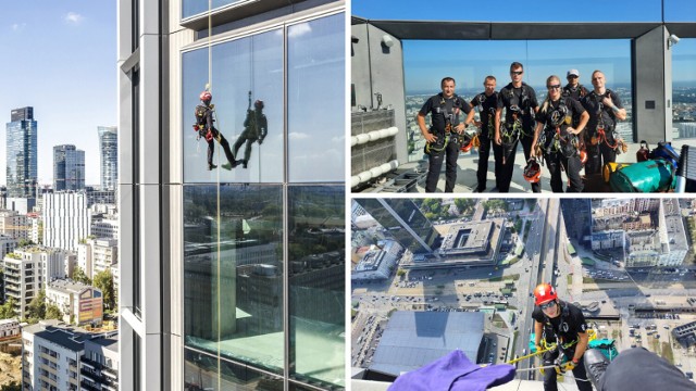 Strażacy ćwiczyli na Varso Tower. Ratownicy zjechali z ostatniej kondygnacji wieżowca