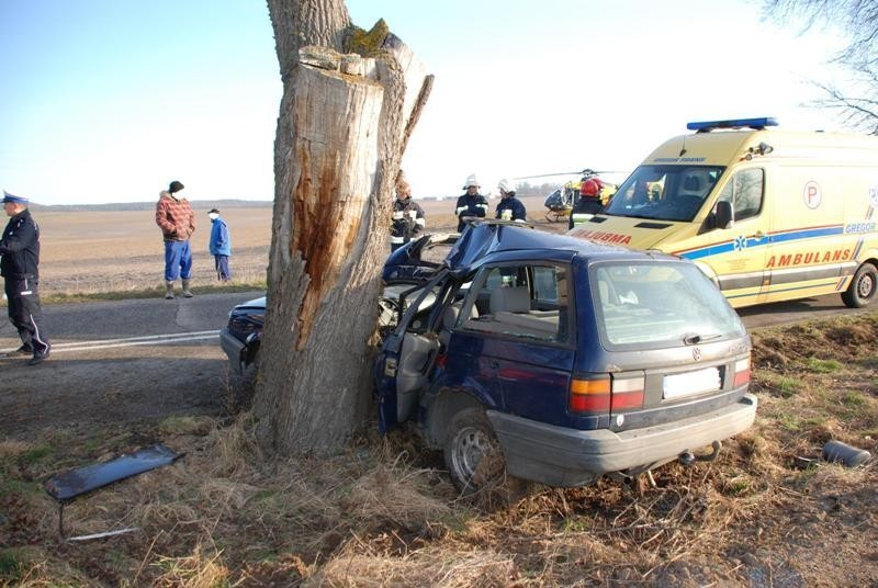 Wypadek w Żelisławkach. Samochód uderzył w drzewo