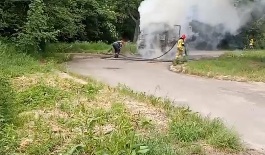 Samochód ciężarowy z drzewem stanął w płomieniach! Zobaczcie nagranie!