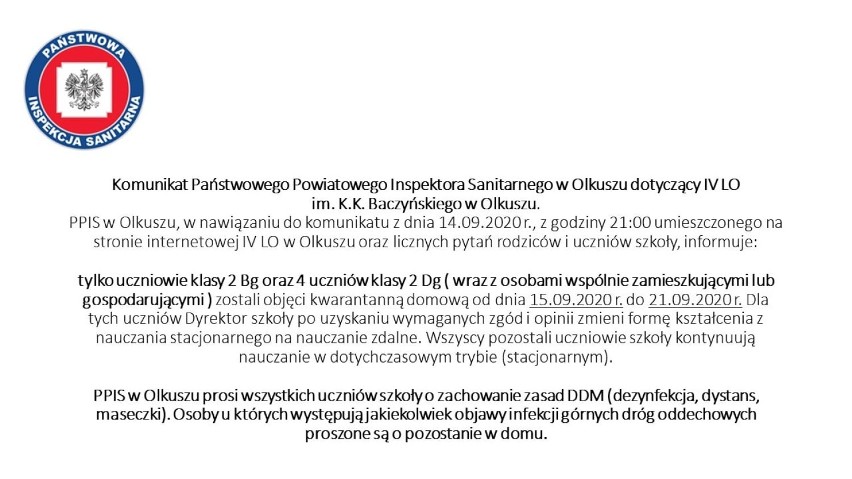 Koronawirus już nie tylko w przedszkolu w Bukownie, ale również w liceum w Olkuszu. Dzieci i rodzice na kwarantannie