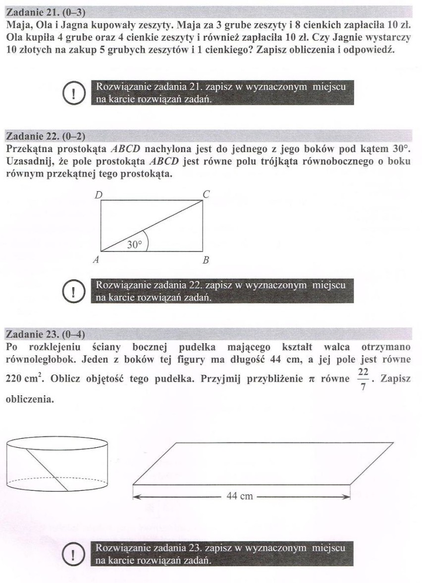 Egzamin gimnazjalny 2015: matematyka - ARKUSZ