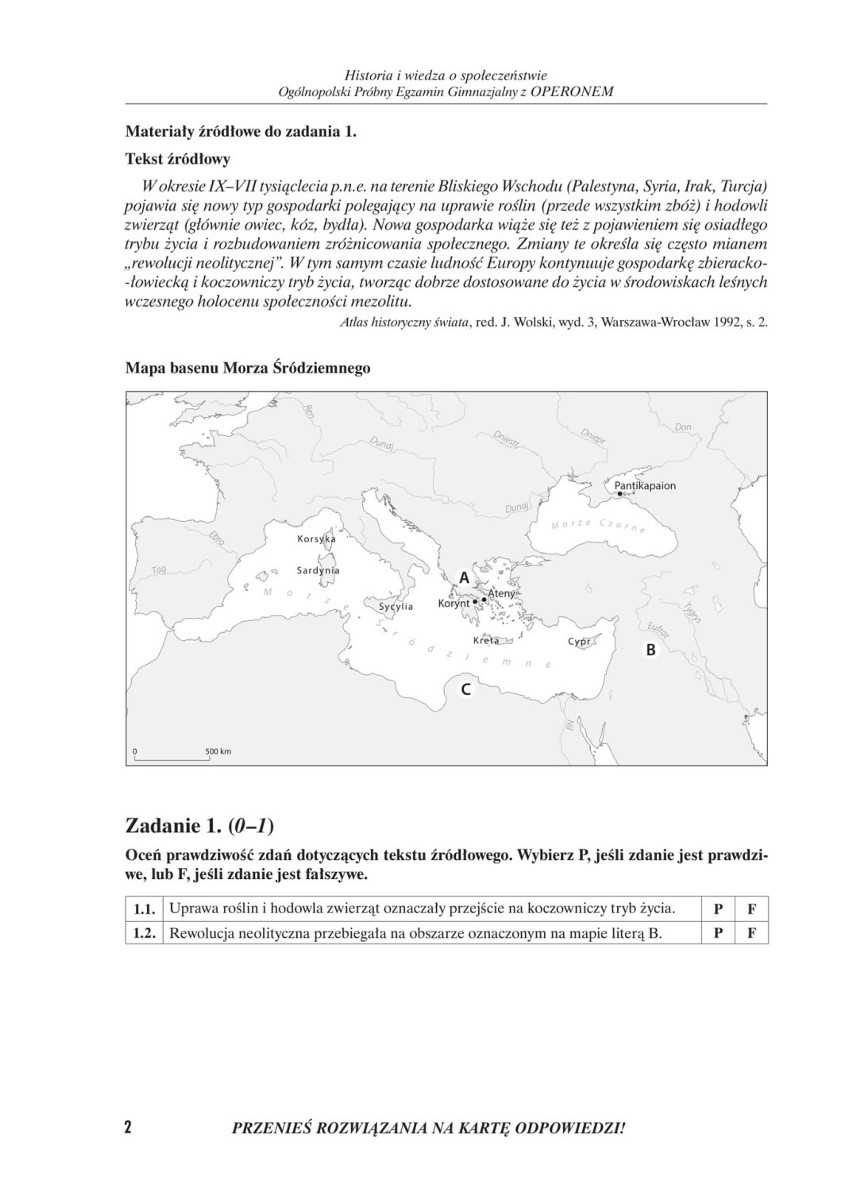 Próbny Egzamin Gimnazjalny Operon 2018: historia, wos.