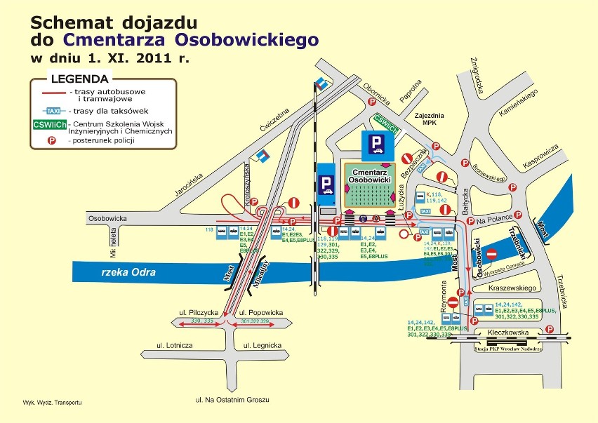 Schemat ruchu wokół cmentarza Osobowickiego