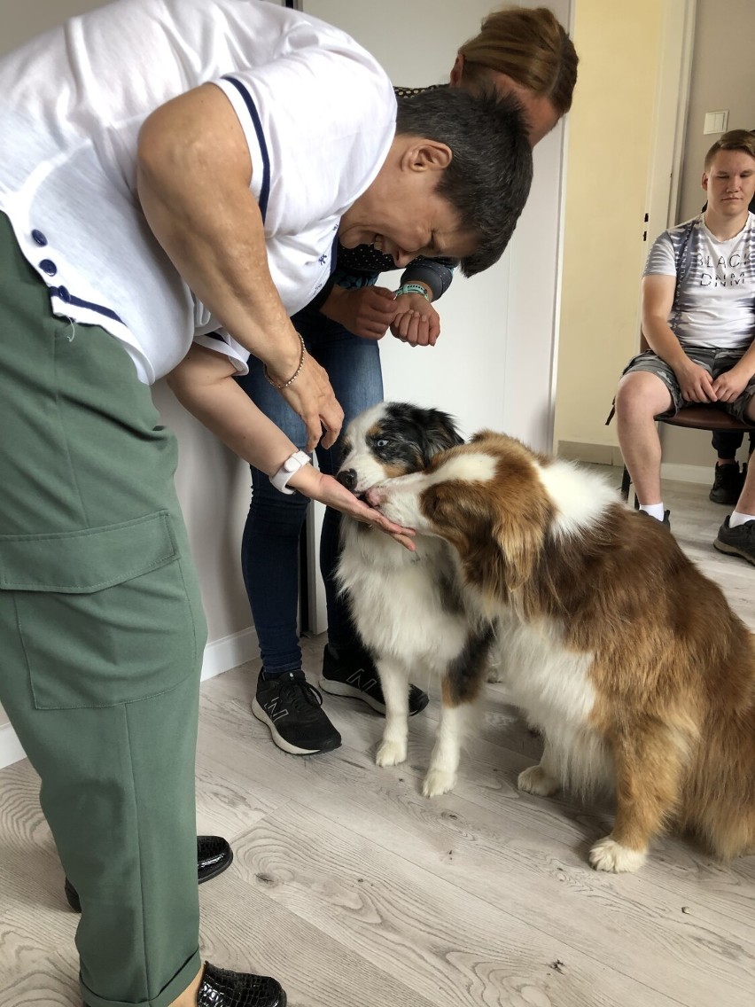 Młodzież z CKiW odwiedziła Danuta Przybylska ze swoimi psami, które służą do dogoterapii. Wspólnie udali się na wizytę do podopiecznych Środowiskowego Domu Samopomocy