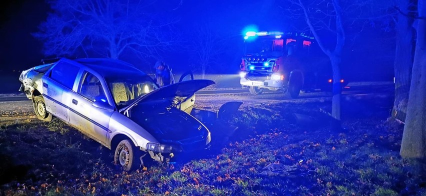 Wypadek Dziekanowice. Opel uderzył w drzewo, jedna osoba poszkodowana