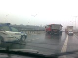 Korek na autostradzie A4 w Katowicach. Wypadek dwóch TIRów