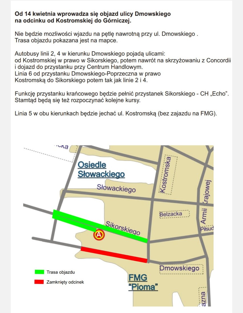 Od 14 kwietnia objazd ulicy Dmowskiego na odcinku od...