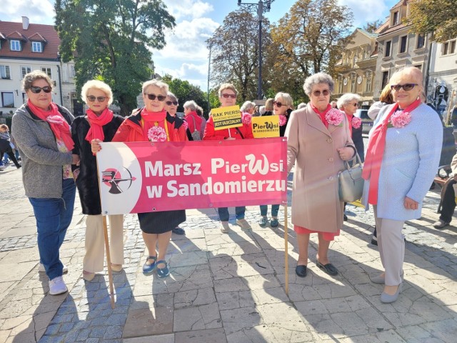 Marsz rozpoczął się przed sandomierskim Ratuszem. Tradycyjnie odśpiewany został hymn amazonek a jak zwykle symbolicznym znakiem solidarności z amazonkami oraz innymi pacjentami onkologicznymi były różowe barwy i słoneczniki.