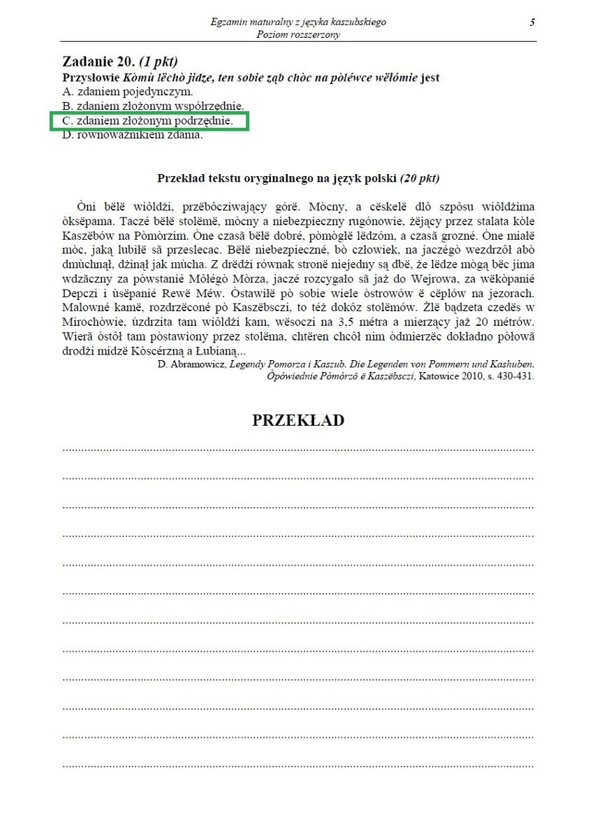 MATURA 2013 z CKE. Język kaszubski - poziom rozszerzony [ARKUSZE, ODPOWIEDZI]