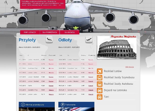 Robocza wersja nowej strony internetowej lubelskiego lotniska