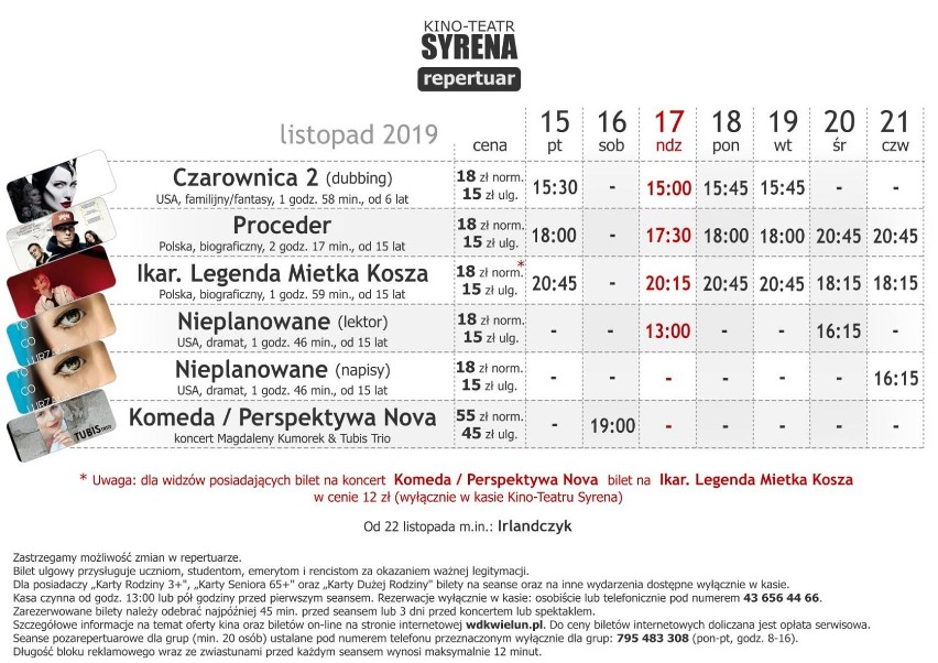 Repertuar kina Syrena w Wieluniu od 15 do 21 listopada [ZWIASTUNY]