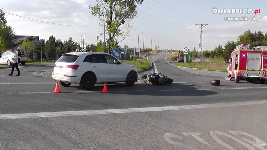 Wypadek motocyklisty w Celinach. Dwie osoby trafiły do szpitala