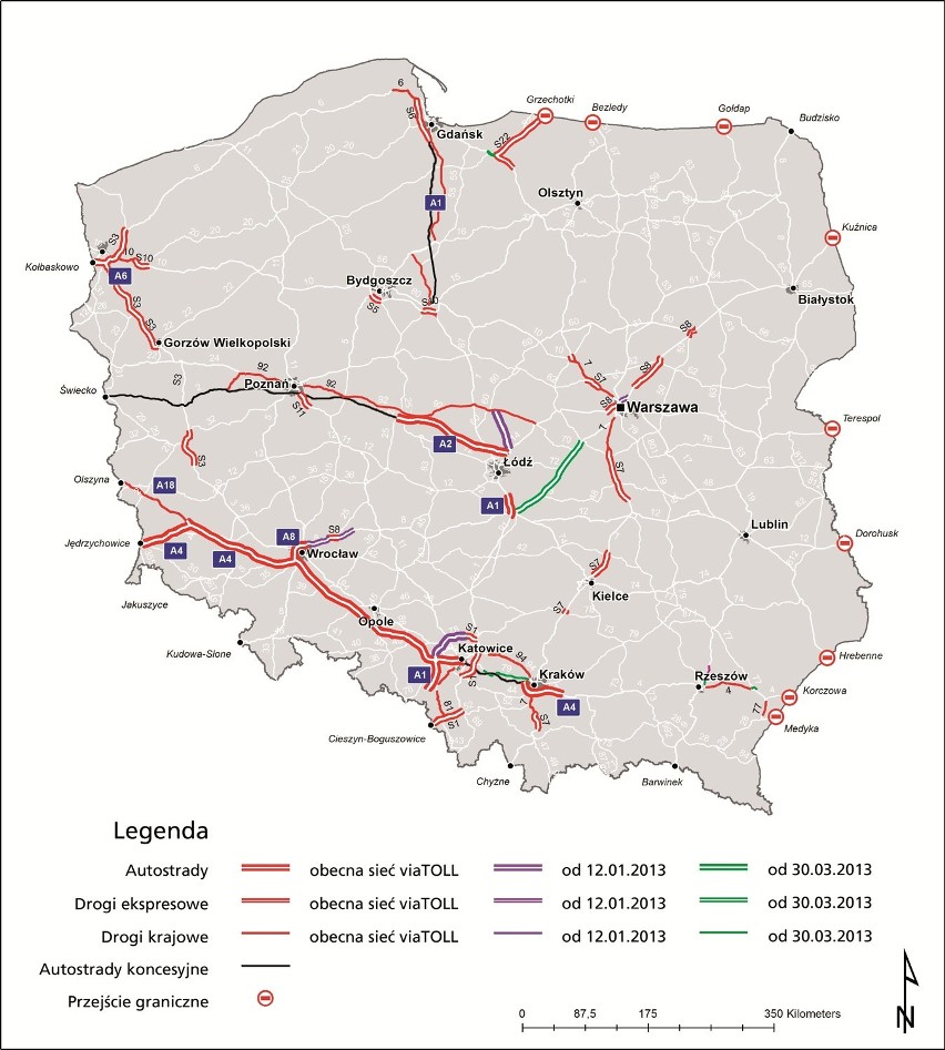 Mapa rozszerzeń płatnych odcinków dróg (viaTOLL)