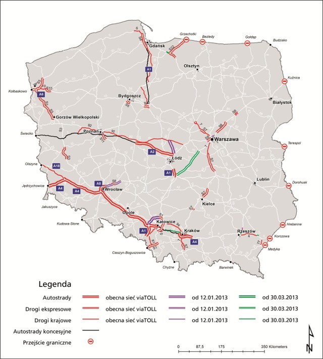 Mapa rozszerzeń płatnych odcinków dróg (viaTOLL)