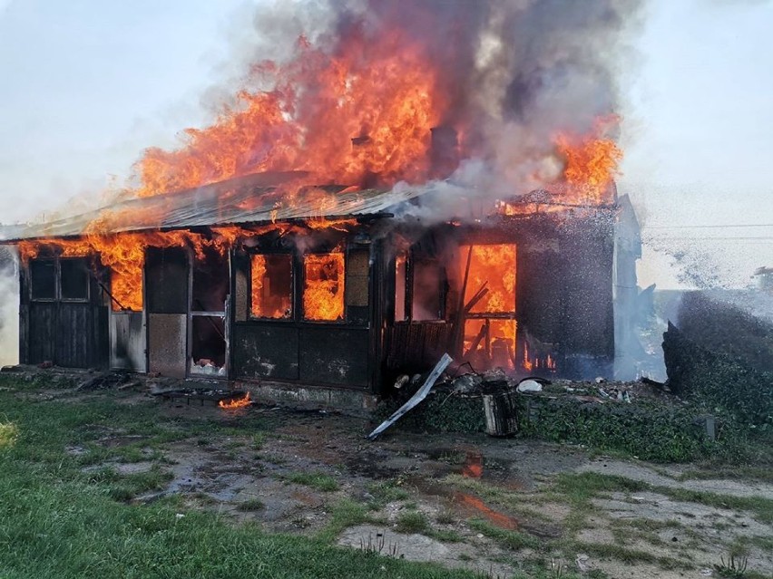 Pożar we wsi Cienia pod Błaszkami. Palił się drewniany dom ZDJĘCIA