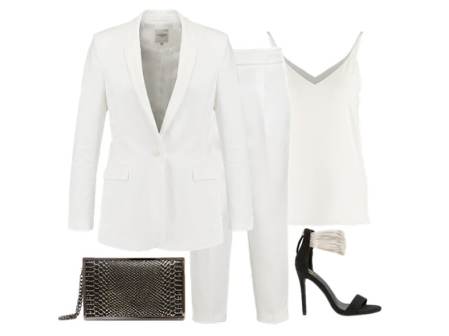 Na wielkie wyjście w upalny dzień możesz natomiast założyć biały garnitur. Noś go w wersji total look - z białym topem lub dodaj kolorowy akcent w postaci bluzki. Stylizację pięknie uzupełnią dodatki - wysokie szpilki oraz mała kopertówka.