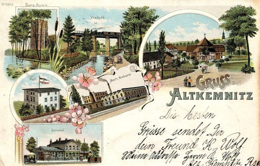 Pocztówka z 1900 roku ze Starej Kamienicy. W lewym rogu...