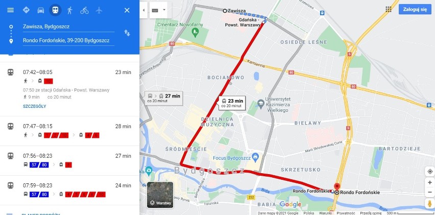 Funkcja Google Transit dla Bydgoszczy już działa. Będzie...