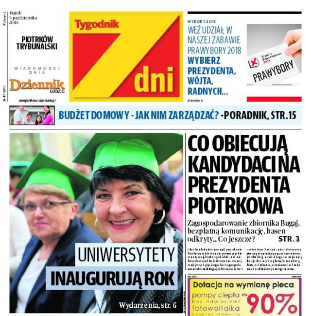 Tygodnik "7 Dni Piotrków", 5 października 2018: Co nam obiecują kandydaci na prezydenta Piotrkowa?