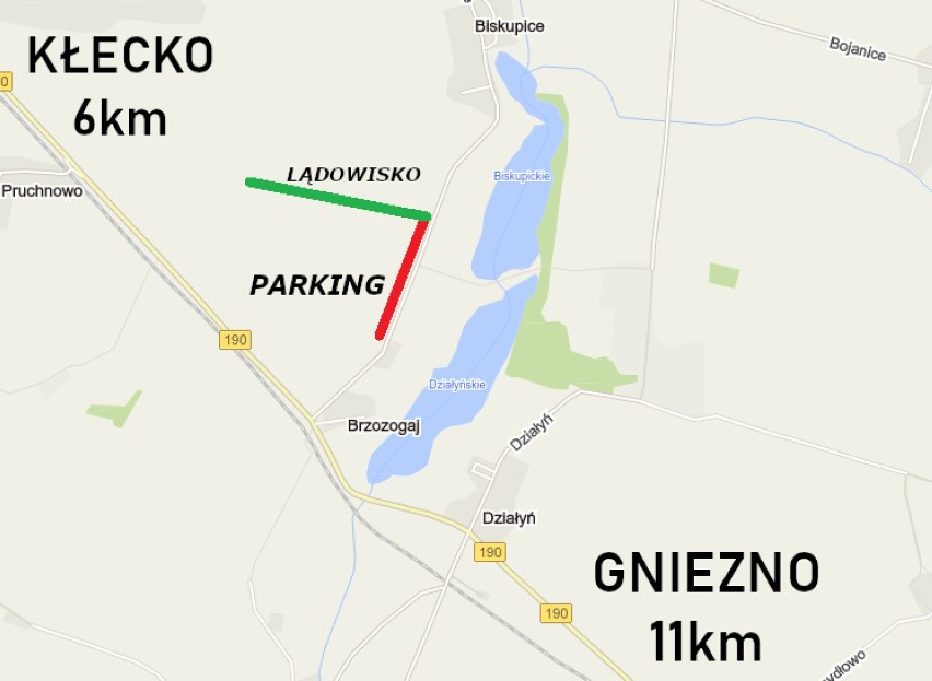 Mapa dojazdu do lądowiska w Brzozogaju