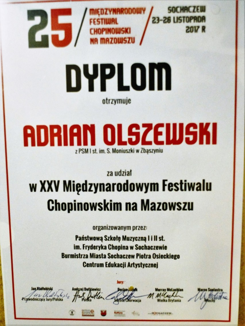 XXV Międzynarodowy Festiwal Chopinowski Na Mazowszu z udziałem ucznia Państwowej Szkoły Muzycznej I Stopnia w Zbąszyniu
