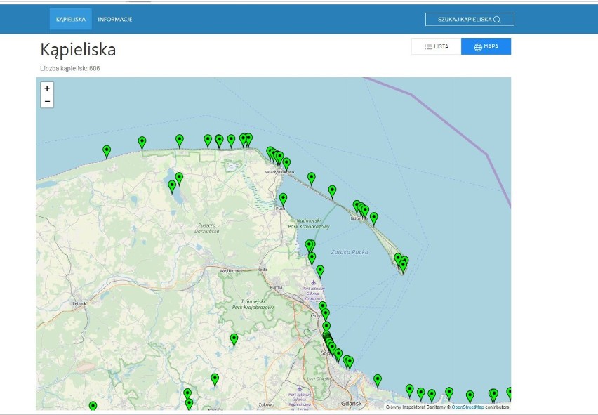 Mapa kąpielisk w powiecie puckim