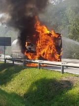 Na krajowej "dziesiątce" w powiecie lipnowskim płonęła cysterna z krwią [zdjęcia]