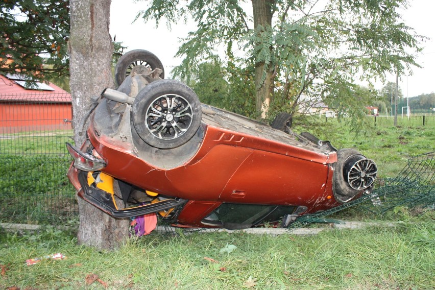Wypadek w Palczowicach. Opel potrącił pieszego a potem dachował [FOTO]