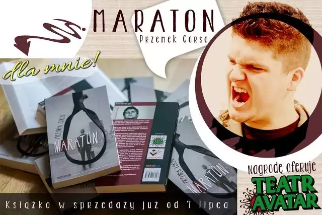 Plakat promującą powieść &#8222;Maraton", którą napisał Przemek Corso