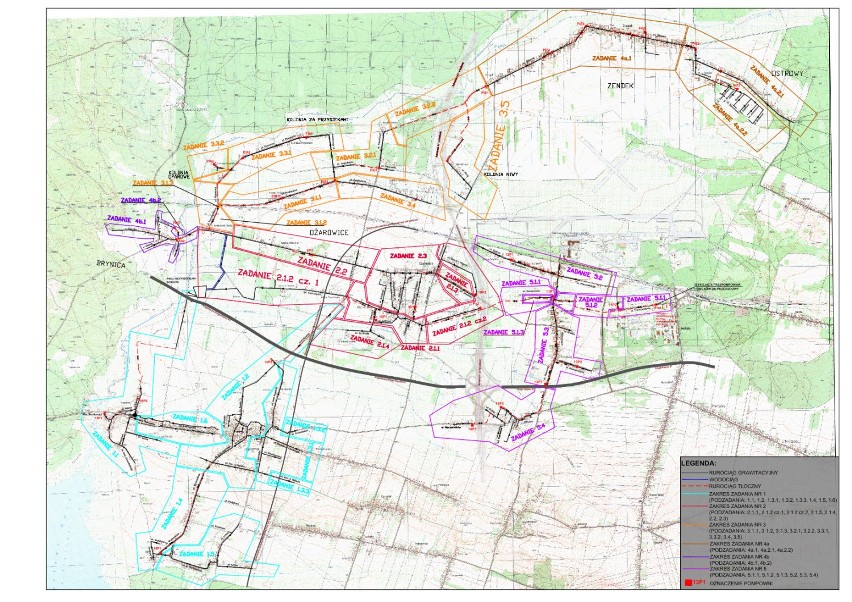 Mapa budowanej sieci kanalizacji w Ożarowicach i Brynicy