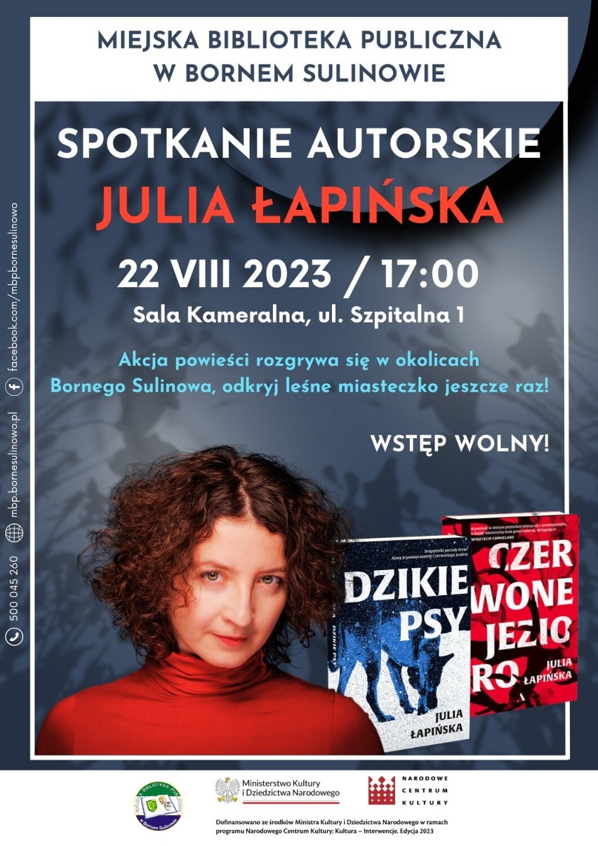 Plakat na spotkanie autorskie z Julią Łapińską