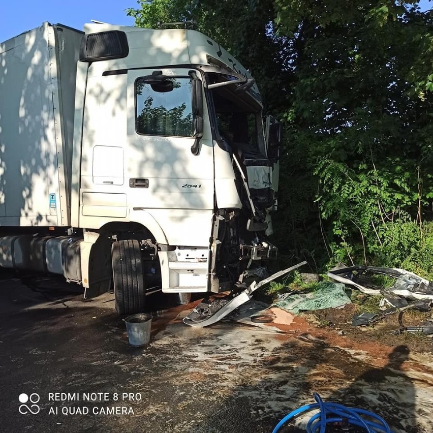 Zderzenie dwóch ciężarówek w miejscowości Liniewo w powiecie...