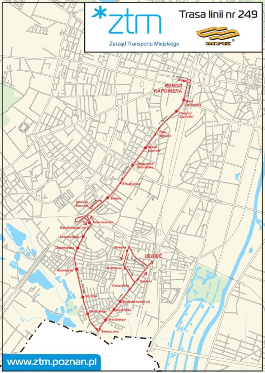 Schemat trasy linii 249