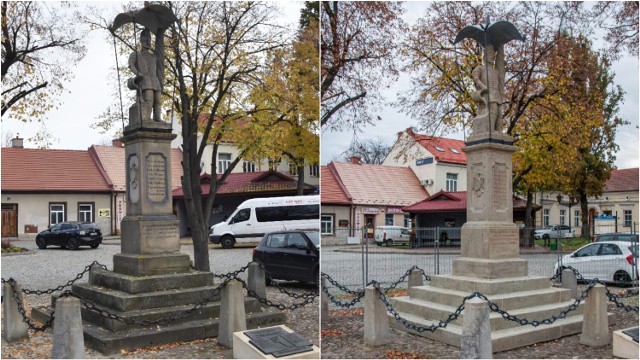 Po lewej figura przed renowacją, po prawej po przeprowadzeniu prac konserwatorskich