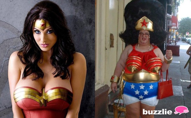 Wonder Woman przed i po przejściu na dietę mocno węglowodanową. I po wizycie u fryzjera amatora.