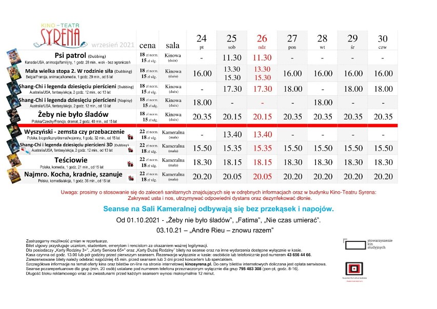 Kino w Wieluniu - repertuar na okres od 24 do 30 września