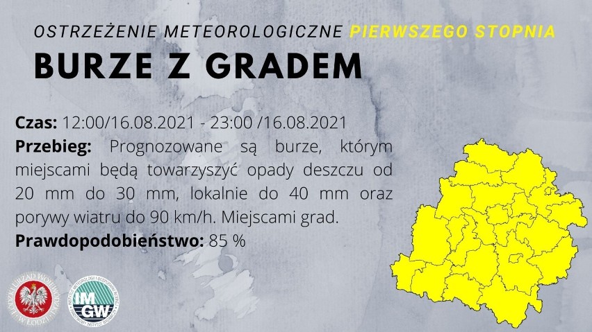 IMGW ostrzega przed burzami z gradem w całym województwie łódzkim