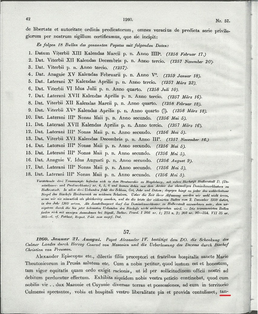 Dokument papieski z 1260 r., w wersji z XV w.