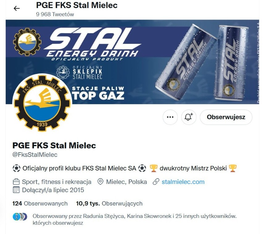 16. miejsce: Stal Mielec - 10.942 obserwujących na...