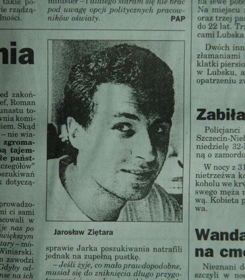 Reprodukcja wydania Gazety Poznańskiej z materiałem o zaginięciu Jarosława ZIętary