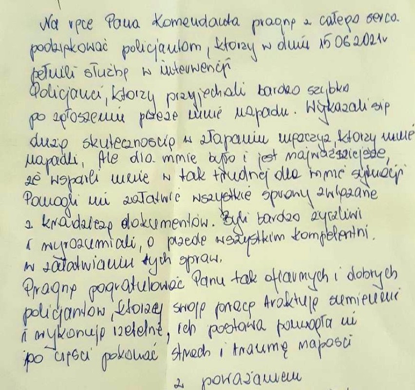 Inowrocław - Kuracjuszka napadnięta w inowrocławskich Solankach przesłała list z podziękowaniem dla policjantów