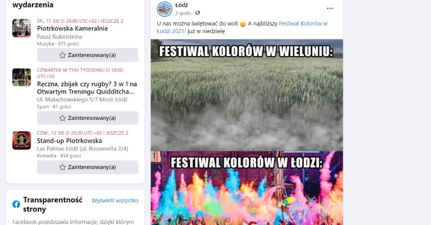 Mem, który zamieszczono na profilu miasta Łodzi