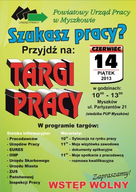Plakat Targi Pracy w Myszkowie 2013