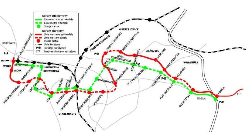 Wstępna koncepcja linii metra z Nowej Huty przez centrum do...