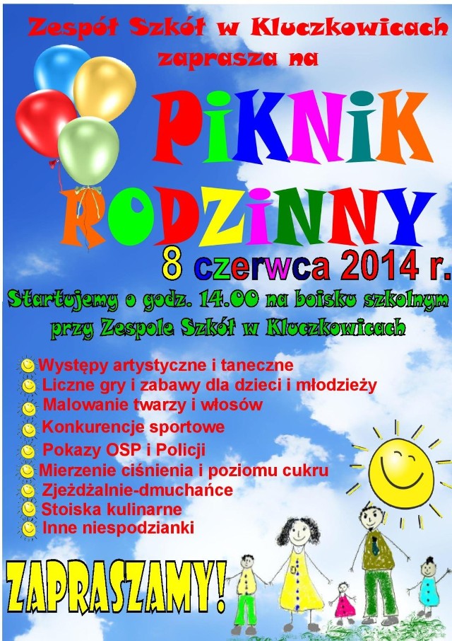 Zespół Szkół w Kluczkowicach zaprasza w niedzielę na piknik rodzinny.