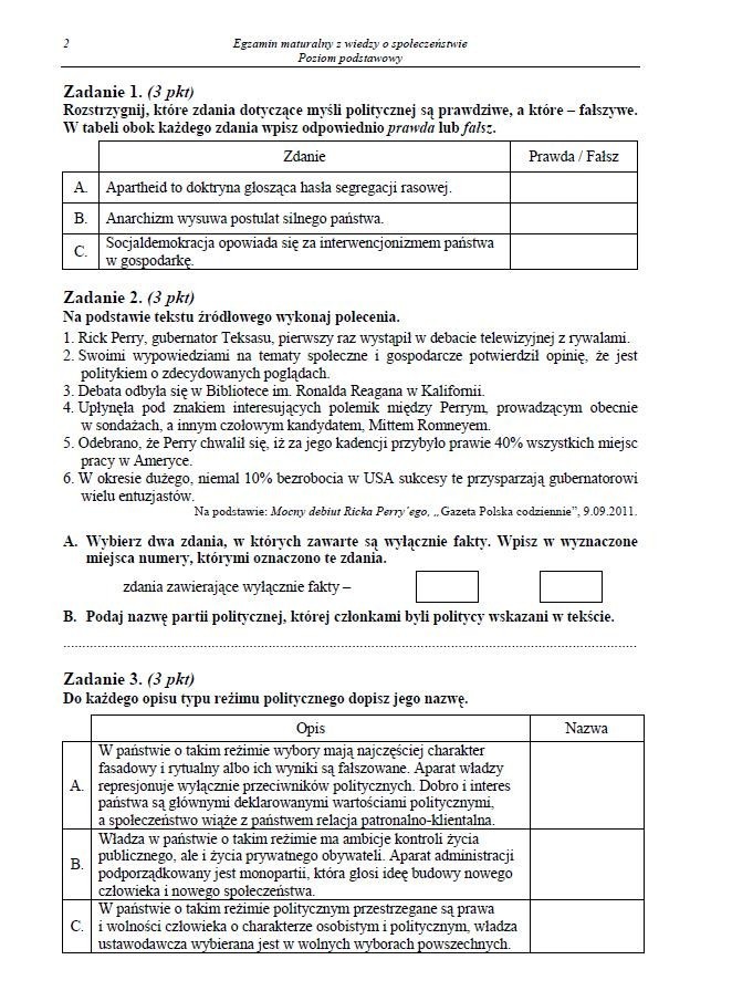 Matura 2013. WOS poziom podstawowy [arkusze cke, odpowiedzi, test]